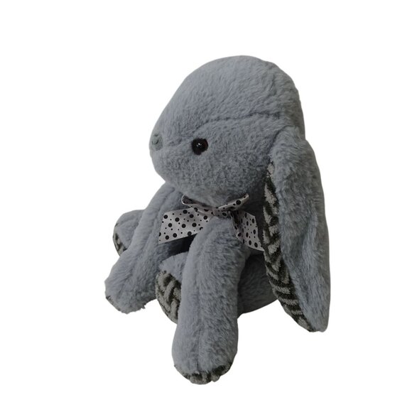 Hug and Luv Plush Gray Bunny Rabbit Stuffed Animal Toy Polka Dot Bow - Picture 2 of 8